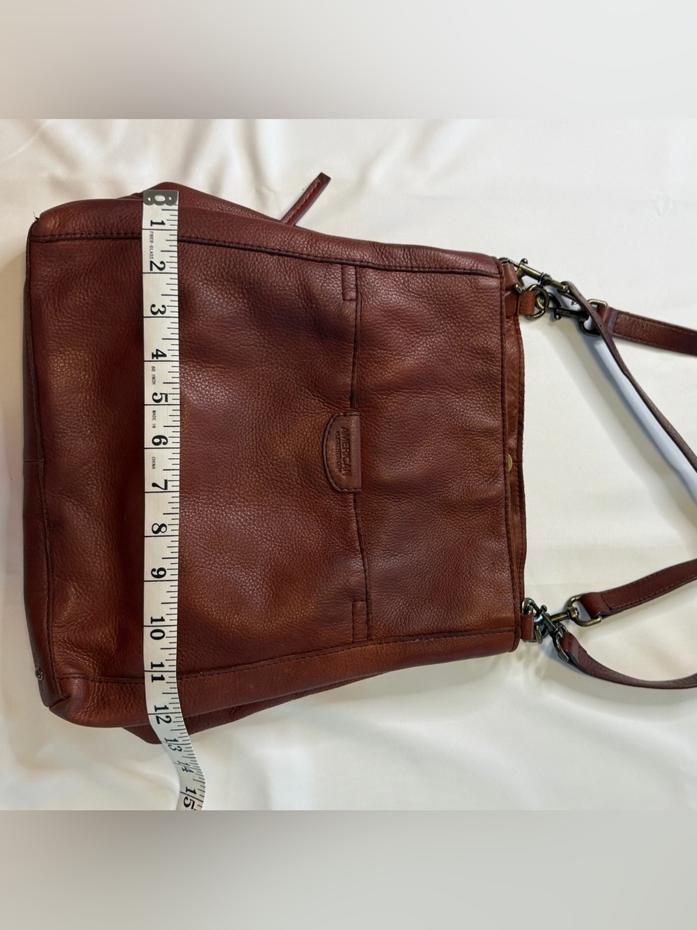 American Leather Cognac Pebbled Shoulder Tote - Picture 8 of 9